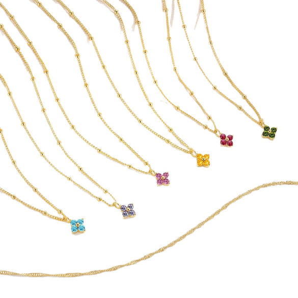 Women's Light Luxury Copper Four Leaf Clover Birthstone Necklace Geometric Leaf Pendant Clavicle Chain With Electroplated Finish