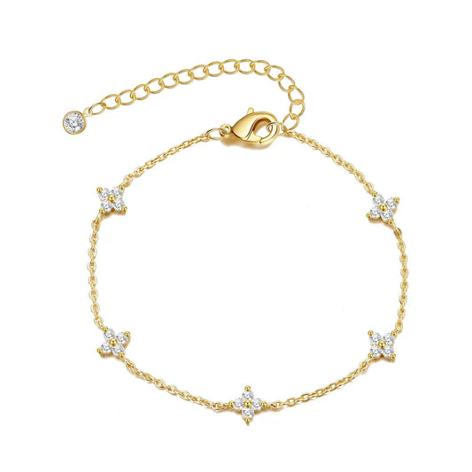 Women's Light Luxury Copper Four Leaf Clover Flower Bracelet With Zircon Electroplated Adjustable Elegant Jewelry