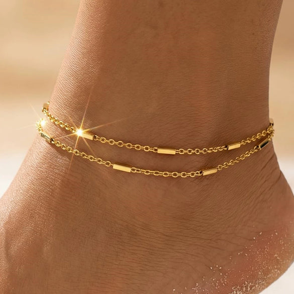 Women's Light Luxury Copper Geometric Anklet With Devil's Eye Pendant Fashion Classic Foot Jewelry