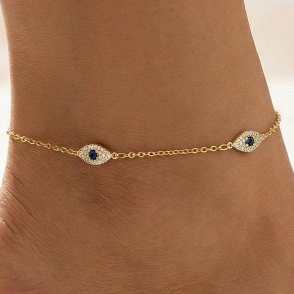 Women's Light Luxury Copper Geometric Anklet With Devil's Eye Pendant Fashion Classic Foot Jewelry