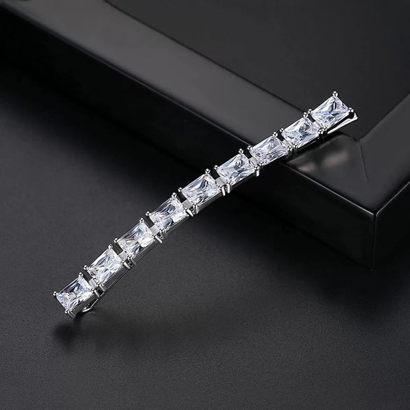 Women's Light Luxury Copper Hairpin With Inlaid Zircon Simple Square One Word Side Clip Bangs Hair Accessory