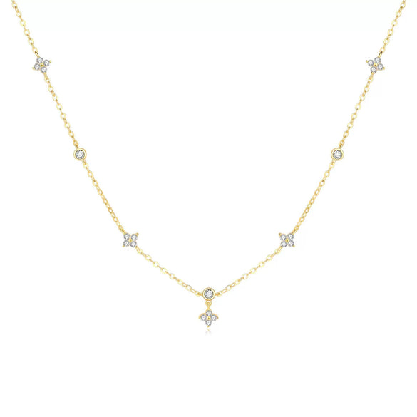 Women's Light Luxury Copper Inlaid Zircon Flower Necklace Geometric Pendant Clavicle Chain With Electroplated Finish