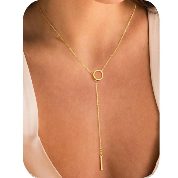 Women's Light Luxury Copper Necklace With Gold Electroplated Irregular Oval Geometric Pendant And Regular Chain