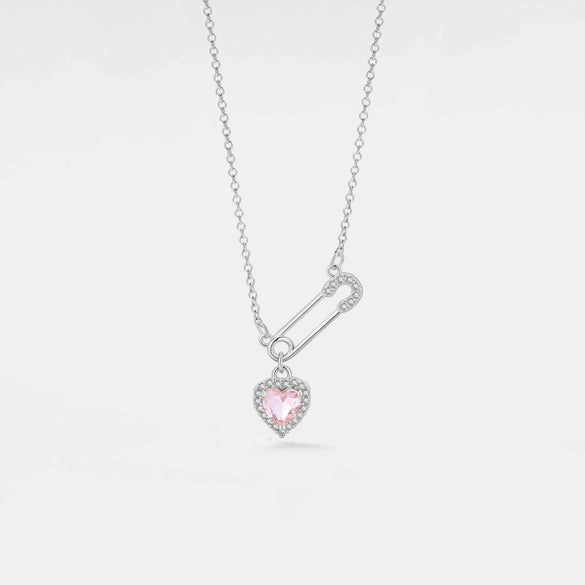 Women's Light Luxury Copper Paperclip Chain Necklace With Stainless Steel Heart Pendant Electroplated Geometric Clavicle Necklace