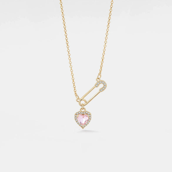 Women's Light Luxury Copper Paperclip Chain Necklace With Stainless Steel Heart Pendant Electroplated Geometric Clavicle Necklace