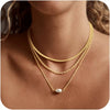 Women's Light Luxury Copper Three Layer Choker Necklace With Snake Bone And Paperclip Chain Geometric Design Electroplated Elegant Jewelry