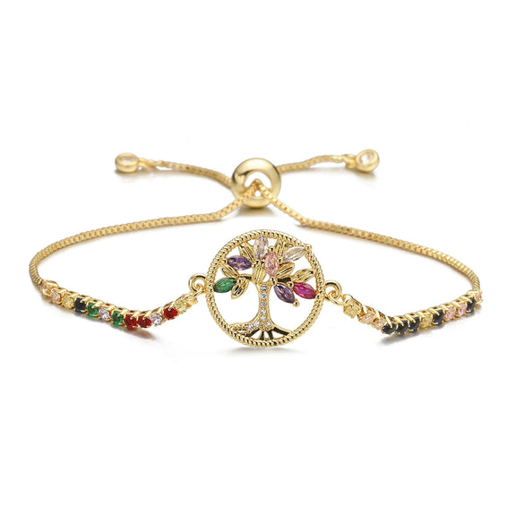 Women's Light Luxury Copper Tree Of Life Colored Zircon Micropaved Geometric Pattern Bracelet Jewelry