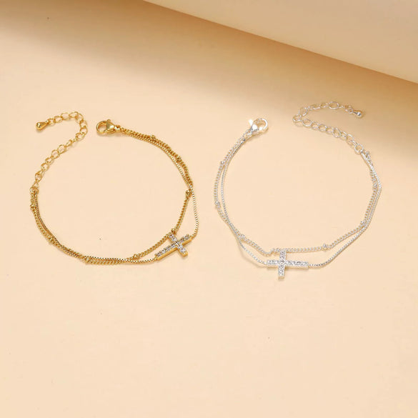 Women's Light Luxury Double Layer Cross Bracelet Simple Geometric Copper Electroplated Fashion Jewelry