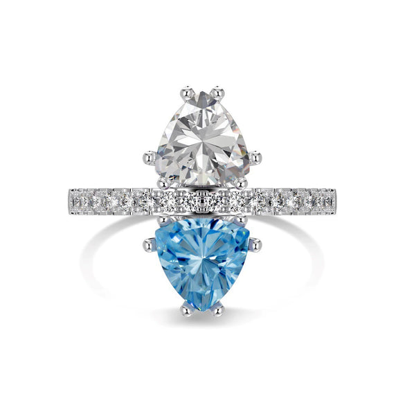 Women's Light Luxury Elegant Blue Ice Flower Cut 8A Zircon S925 Sterling Silver Ring With Geometric Pattern And Electroplating Treatment