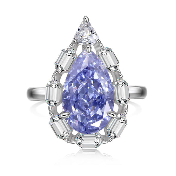 Women's Light Luxury Elegant Blue Ice Flower Cut 8A Zircon S925 Sterling Silver Ring With Geometric Pattern And Electroplating Treatment