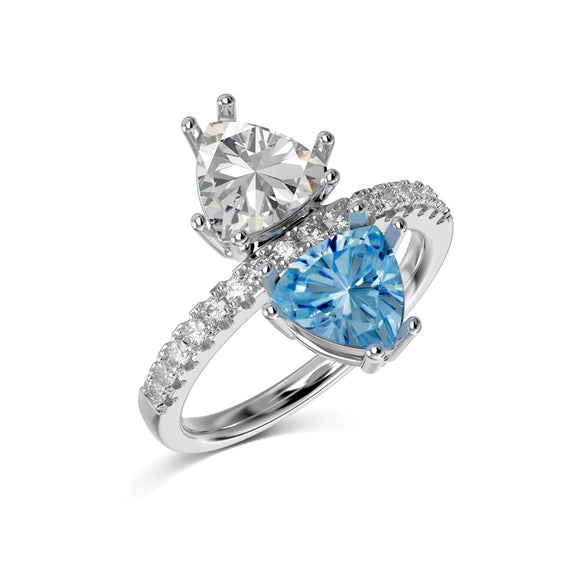 Women's Light Luxury Elegant Blue Ice Flower Cut 8A Zircon S925 Sterling Silver Ring With Geometric Pattern And Electroplating Treatment