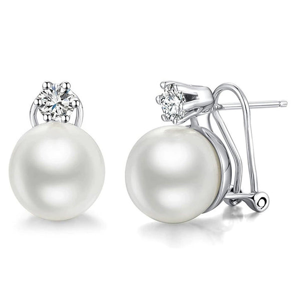 Women's Light Luxury Elegant Geometric Copper Imitation Pearl Earrings Snap Design