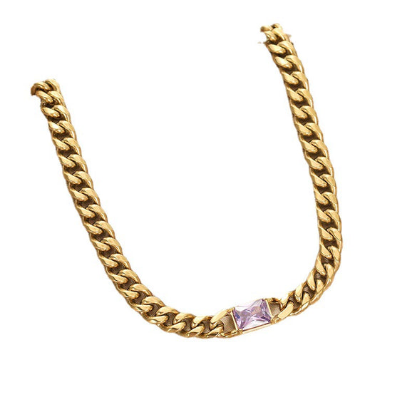 Women's Light Luxury Emerald Metal Necklace In Retro Court Style With Geometric Pattern And Electroplating On Conventional Chain