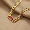 Women's Light Luxury Emerald Metal Necklace In Retro Court Style With Geometric Pattern And Electroplating On Conventional Chain