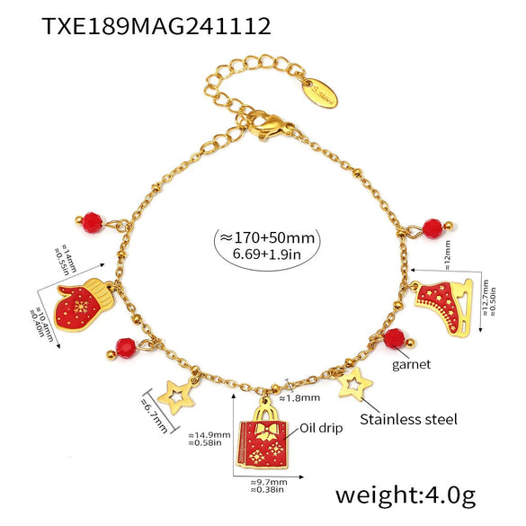 Women's Light Luxury Enamel Pendant Necklace And Bracelet Set Stainless Steel Gold Plated Christmasinspired Jewelry
