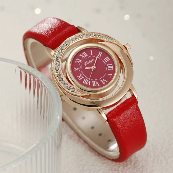 Women's Light Luxury Fashion Quartz Watch With Alloy Case Pu Strap Stainless Steel Buckle And Round Dial