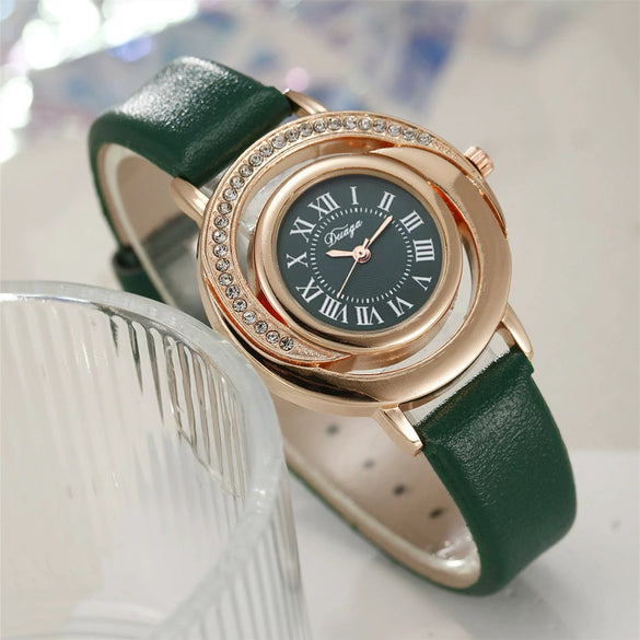 Women's Light Luxury Fashion Quartz Watch With Alloy Case Pu Strap Stainless Steel Buckle And Round Dial