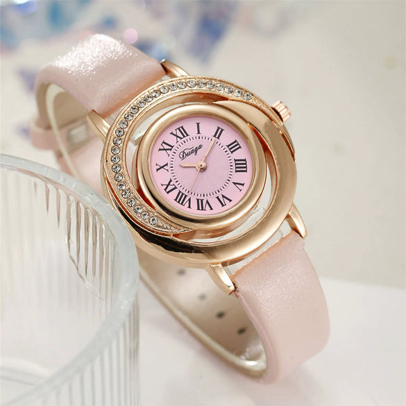 Women's Light Luxury Fashion Quartz Watch With Alloy Case Pu Strap Stainless Steel Buckle And Round Dial