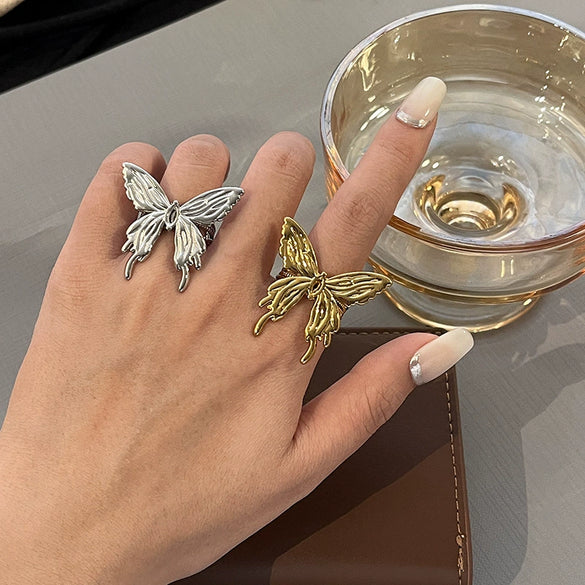 Women's Light Luxury Fashionable Versatile Butterfly Titanium Steel Ring With Bow Shape And Electroplating Design
