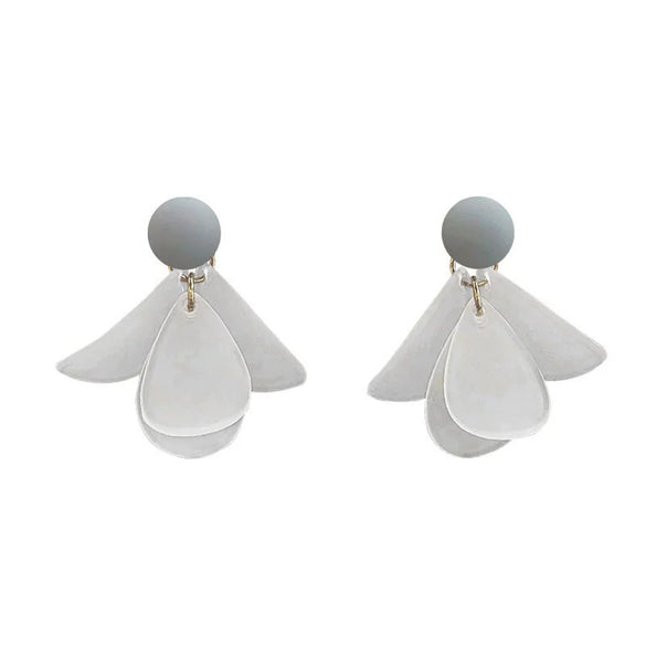 Women's Light Luxury Flower Petal Earrings With 925 Sterling Silver Needles Simple White Floral Electroplated Silver Jewelry