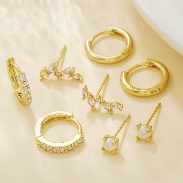 Women's Light Luxury French Style Pearl Earrings 925 Sterling Silver And Copper With Leaf Pattern And Zirconia Design