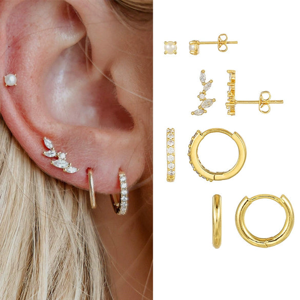 Women's Light Luxury French Style Pearl Earrings 925 Sterling Silver And Copper With Leaf Pattern And Zirconia Design