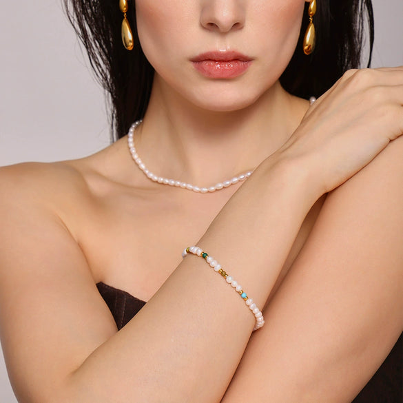 Women's Light Luxury Freshwater Pearl Natural Stone Geometric Electroplated Bracelet