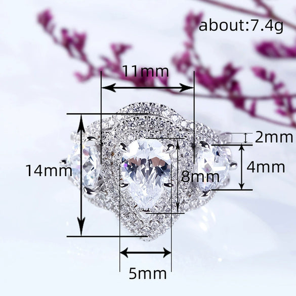 Women's Light Luxury Geometric Copper Diamond Ring Threepiece Set With Zirconia