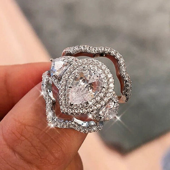 Women's Light Luxury Geometric Copper Diamond Ring Threepiece Set With Zirconia
