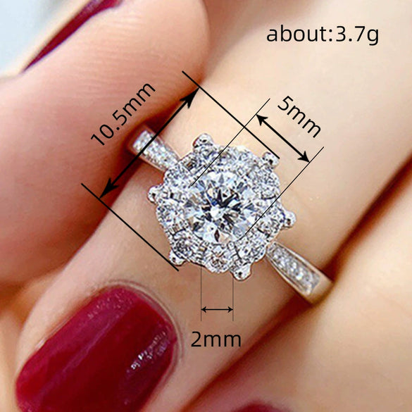 Women's Light Luxury Geometric Copper Snowflake Zircon Ring Jewelry