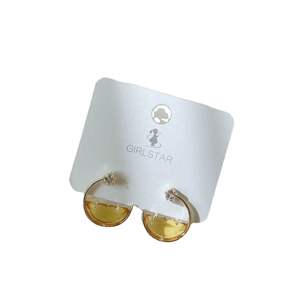 Women's Light Luxury Geometric Crescent Half Moon Earrings In Environmental Protection Copper With Colorful Zircon