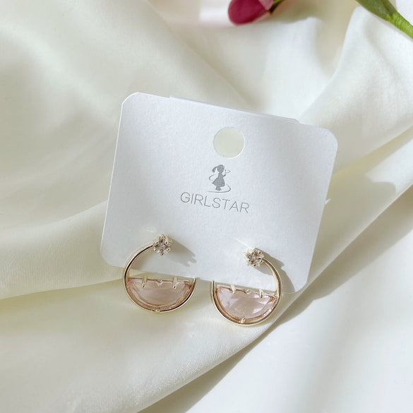 Women's Light Luxury Geometric Crescent Half Moon Earrings In Environmental Protection Copper With Colorful Zircon