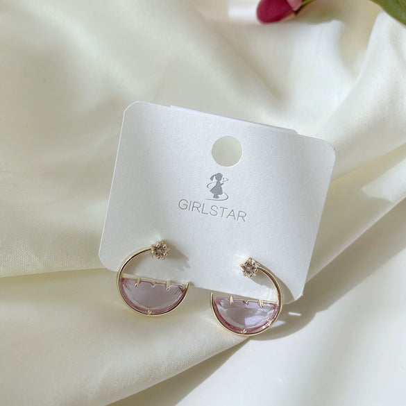 Women's Light Luxury Geometric Crescent Half Moon Earrings In Environmental Protection Copper With Colorful Zircon