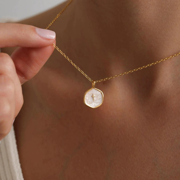 Women's Light Luxury Geometric Cross Necklace With Colorful Enamel Pendant Copper Electroplated Clavicle Chain