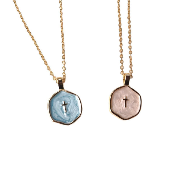 Women's Light Luxury Geometric Cross Necklace With Colorful Enamel Pendant Copper Electroplated Clavicle Chain