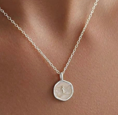Women's Light Luxury Geometric Cross Necklace With Colorful Enamel Pendant Copper Electroplated Clavicle Chain