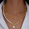 Women's Light Luxury Geometric Doublelayer Pearl Necklace With Electroplated Alloy Pendant And Clasp