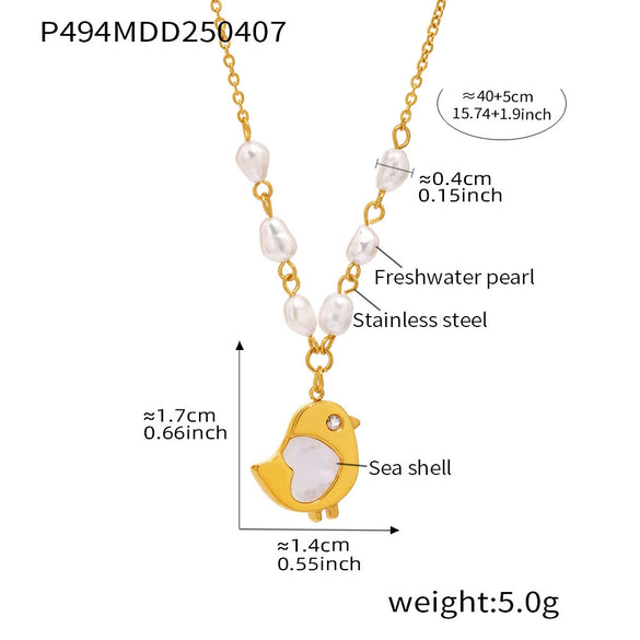 Women's Light Luxury Geometric Ferris Wheel Shell Freshwater Pearl Stainless Steel Titanium Steel Electroplated Necklace