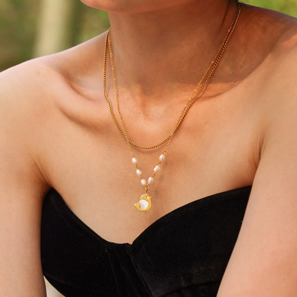 Women's Light Luxury Geometric Ferris Wheel Shell Freshwater Pearl Stainless Steel Titanium Steel Electroplated Necklace