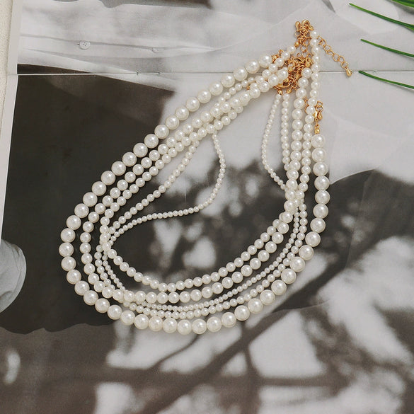 Women's Light Luxury Geometric Handmade Imitation Pearl Clavicle Chain Necklace