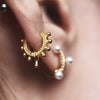Women's Light Luxury Geometric Hoop Earrings With Silver Needle And Copper Gold Tone Round Bead Design Electroplated Ear Accessories