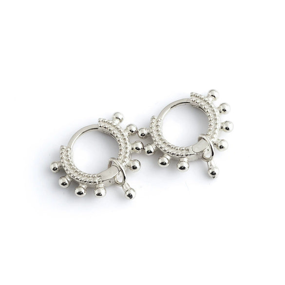 Women's Light Luxury Geometric Hoop Earrings With Silver Needle And Copper Gold Tone Round Bead Design Electroplated Ear Accessories
