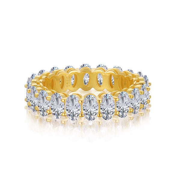 Women's Light Luxury Geometric Oval Zircon S925 Sterling Silver Ring With Electroplating