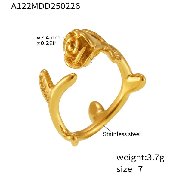 Women's Light Luxury Geometric Rose Open Ring Stainless Steel Pvd Plated Jewelry