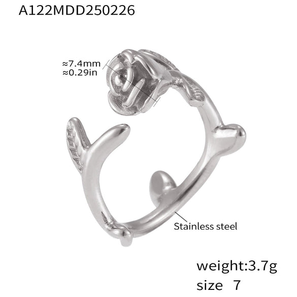 Women's Light Luxury Geometric Rose Open Ring Stainless Steel Pvd Plated Jewelry