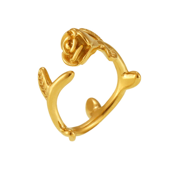Women's Light Luxury Geometric Rose Open Ring Stainless Steel Pvd Plated Jewelry