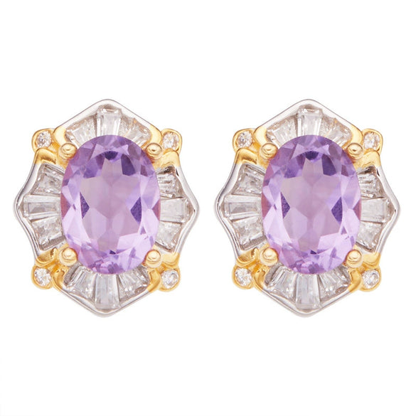 Women's Light Luxury Geometric S925 Sterling Silver Colored Gemstone Earrings Set With Natural Topaz Garnet Amethyst Citrine