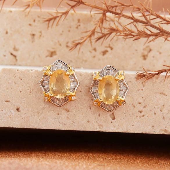 Women's Light Luxury Geometric S925 Sterling Silver Colored Gemstone Earrings Set With Natural Topaz Garnet Amethyst Citrine