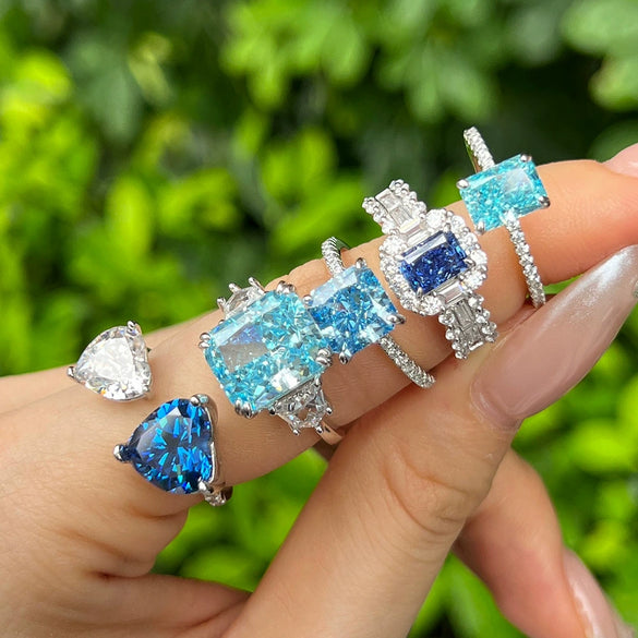 Women's Light Luxury Geometric S925 Sterling Silver Ring Inlaid With High Carbon Diamond And Electroplated