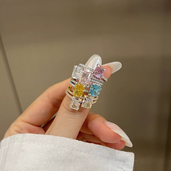 Women's Light Luxury Geometric S925 Sterling Silver Ring Inlaid With High Carbon Diamond And Electroplated